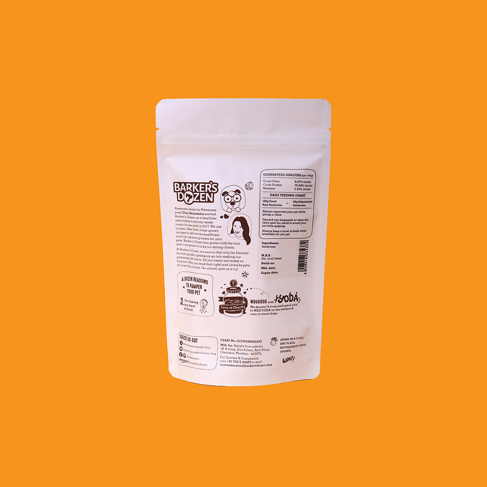 Anchovies chew for dogs back of pack