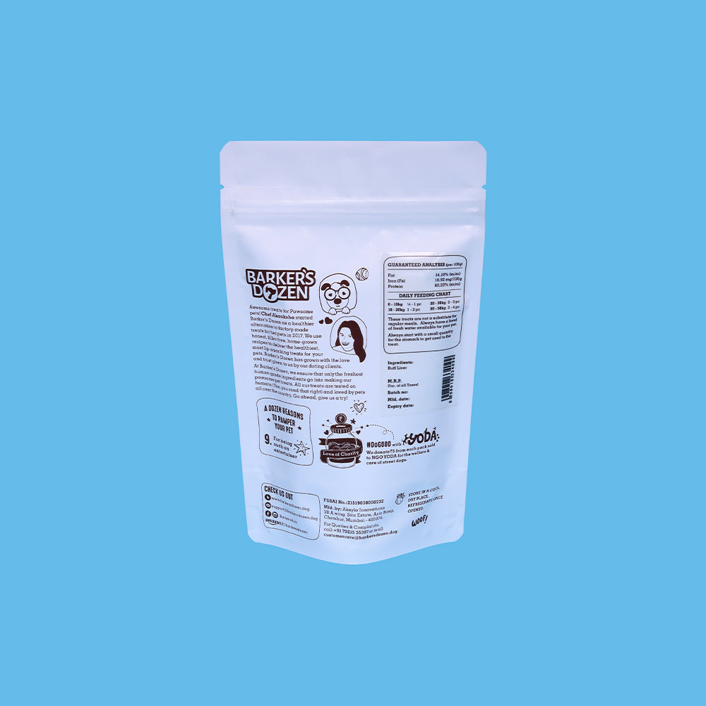 Buff Liver Jerky back of pack. Nutrition analysis