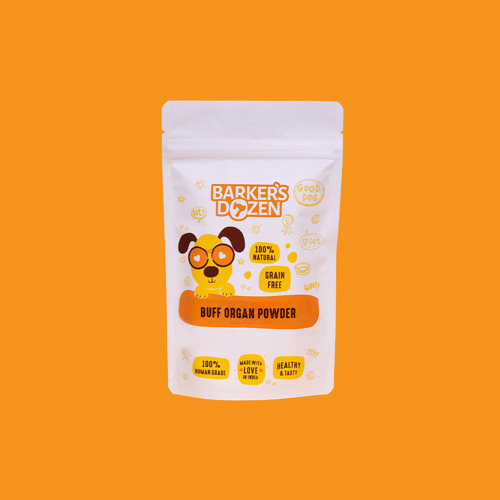 Buffalo organ powder meal topper for dogs by Barker's Dozen