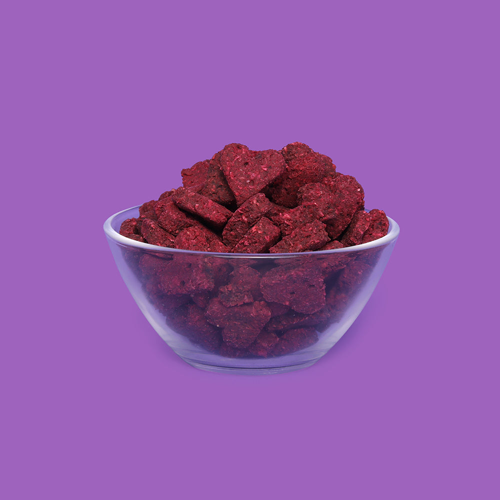 Heart shaped beetroot treats for dogs by Barker's Dozen Pet Bakery