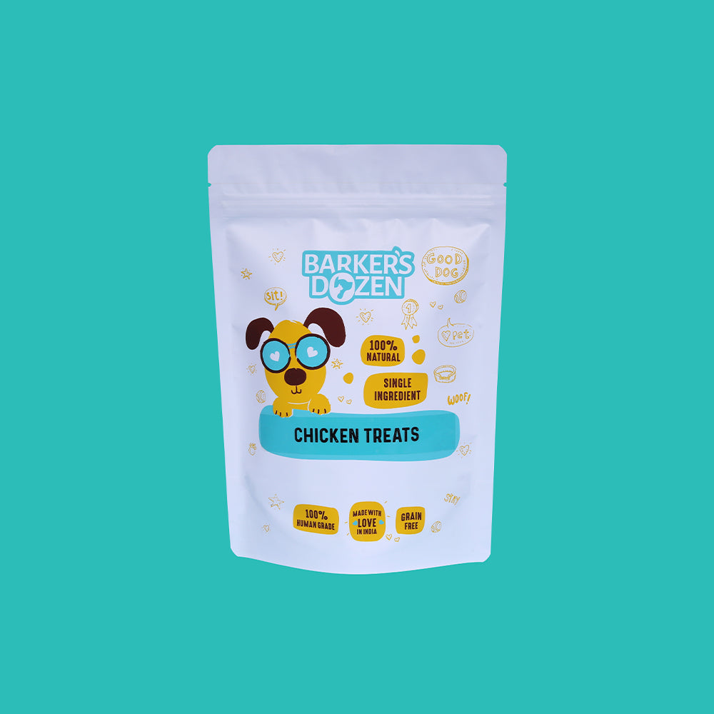 Chicken treats for training puppies and dogs front of pack
