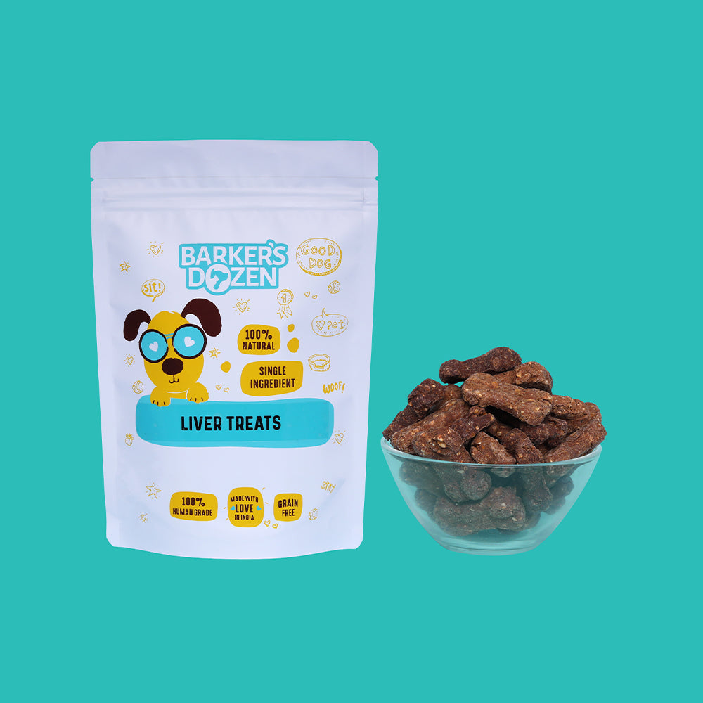 Chicken liver treat biscuits for dogs made by Barker's Dozen Pet Bakery
