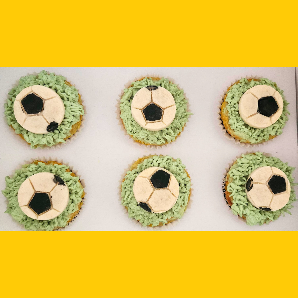 Football shaped cupcakes for dog celebrations made with dog friendly ingredients only.