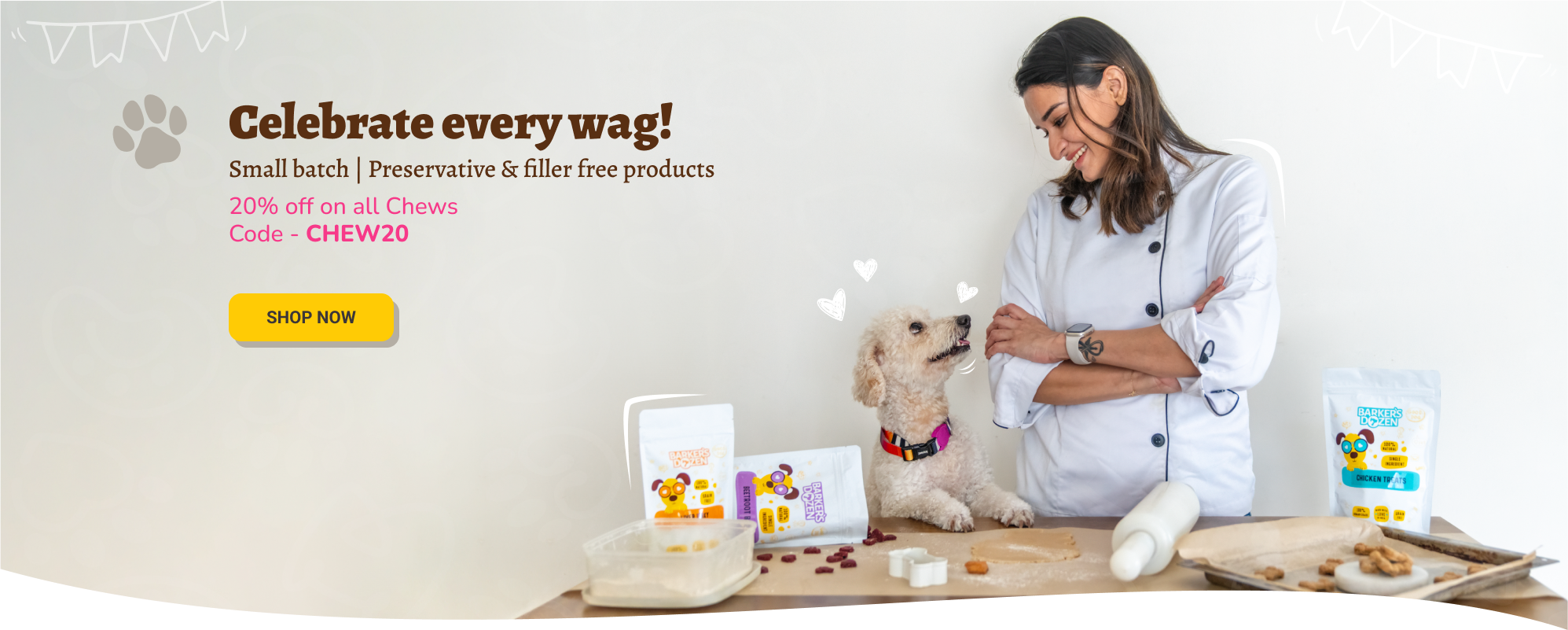 Barker's Dozen Bakery for dogs. Freshly baked Cakes, treats and Chews for dogs
