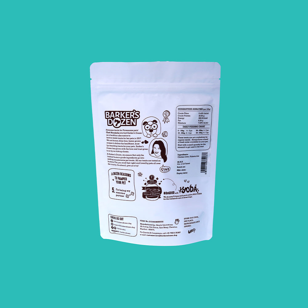 Chicken Liver Dog treats by Barker's Dozen Pet Bakery back of pack