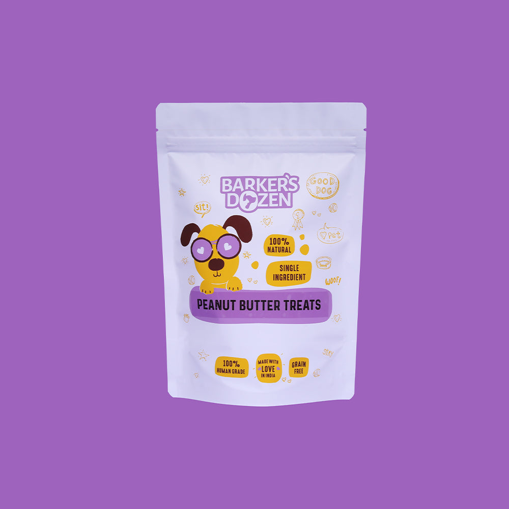 Peanut butter treats by Barker's Dozen Pet bakery front of pack