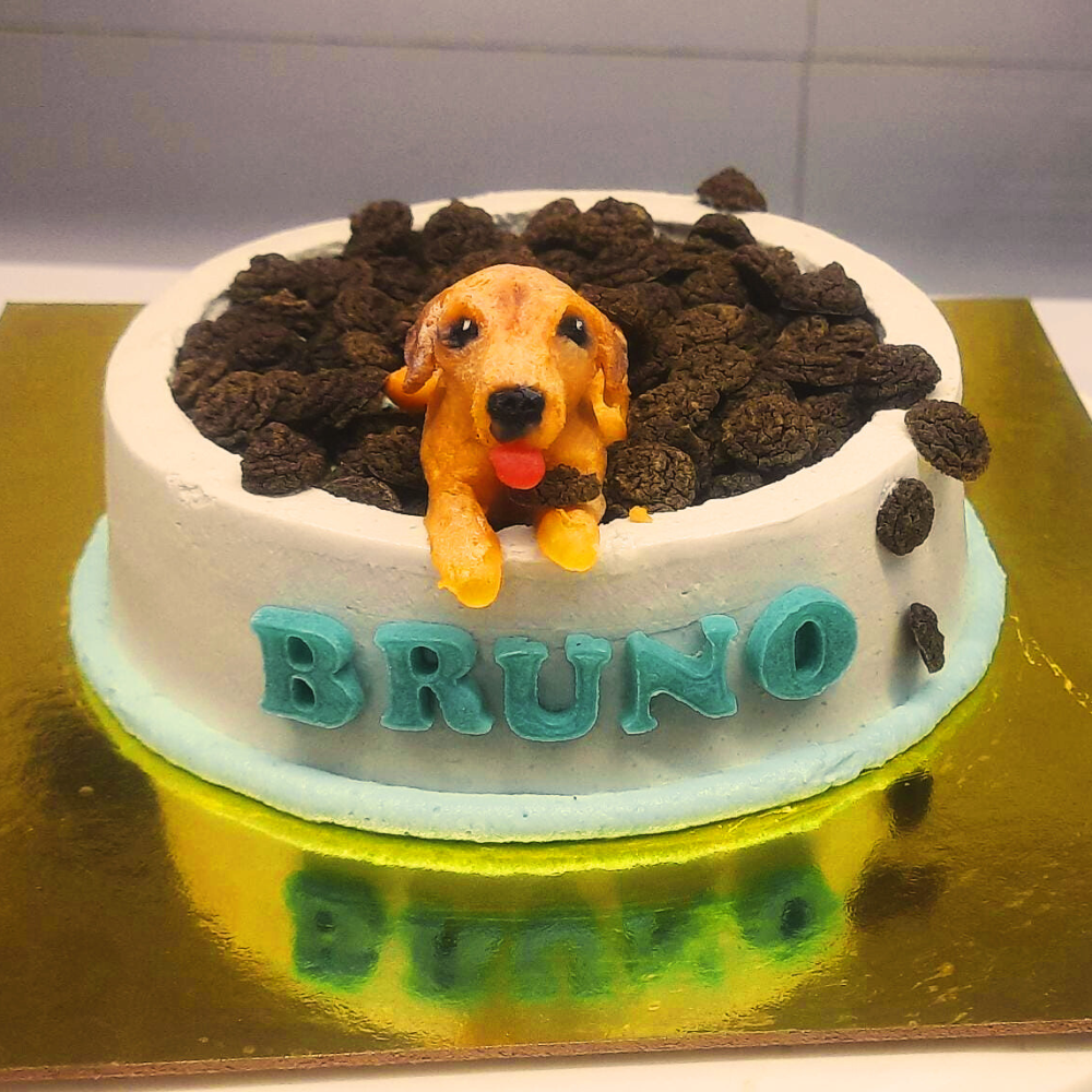 Doggie bowl shaped cake for dog's birthday by Barker's Dozen Pet Bakery