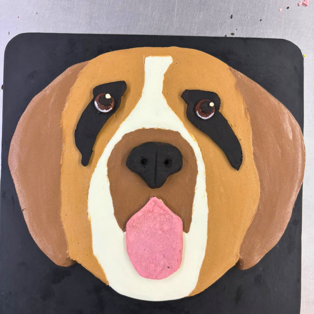 Saint bernard birthday cake made with dog friendly ingrdients by Barker's Dozen