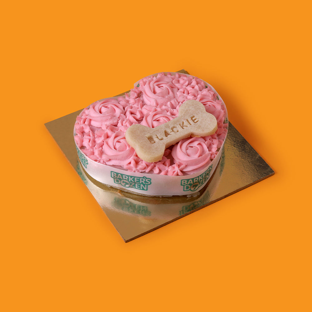 Dog Birthday cake heart design by Barker's Dozen Pet Bakery, Mumbai