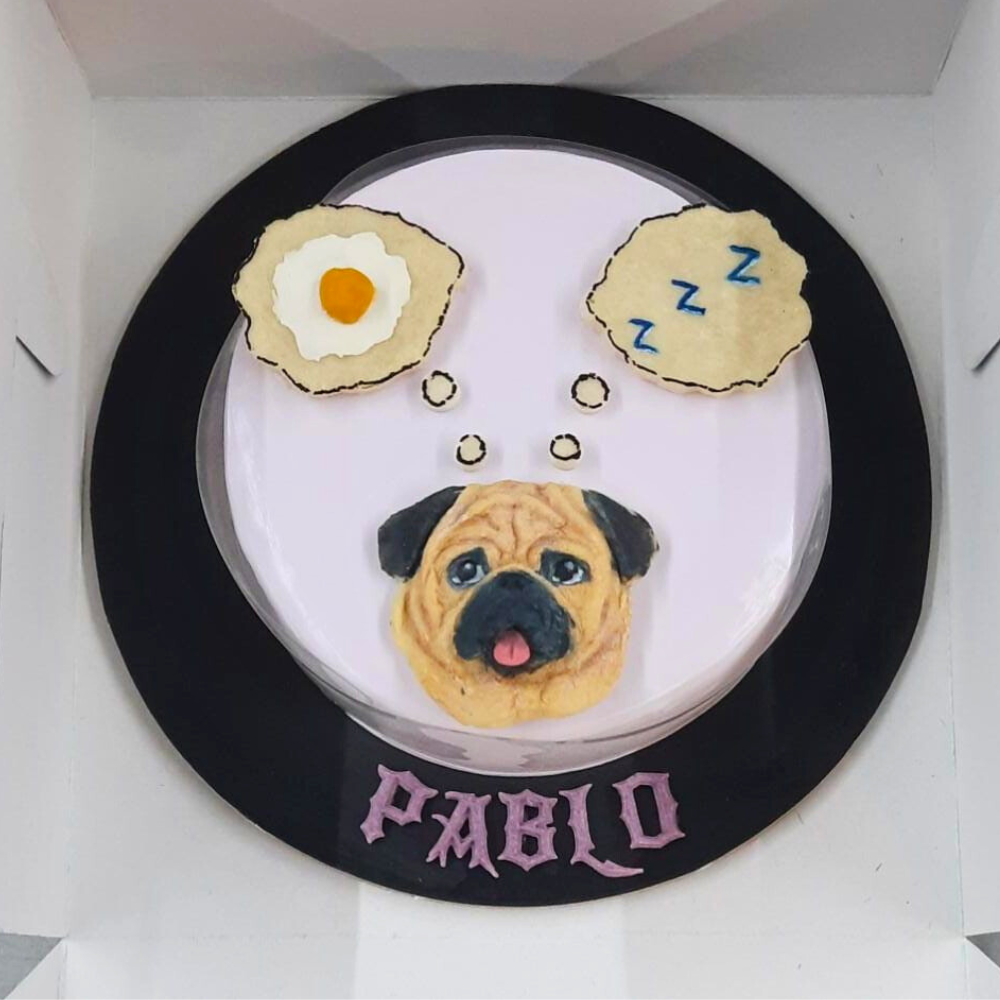 Dog cake depciting what dogs like, made with Dog friendly ingredients for a 500 dog cake